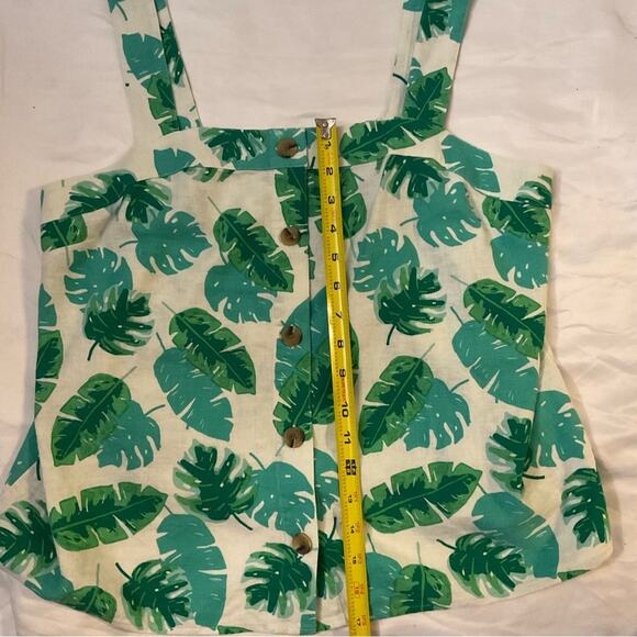 J. Crew Tropical Monstera Leaf Button Front Linen Tank Camisole NEW M Dopamine - Picture 6 of 9